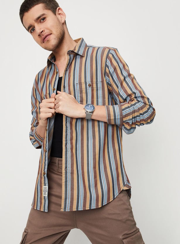 Men Striped Full Sleeves Slim Fit Casual Shirt