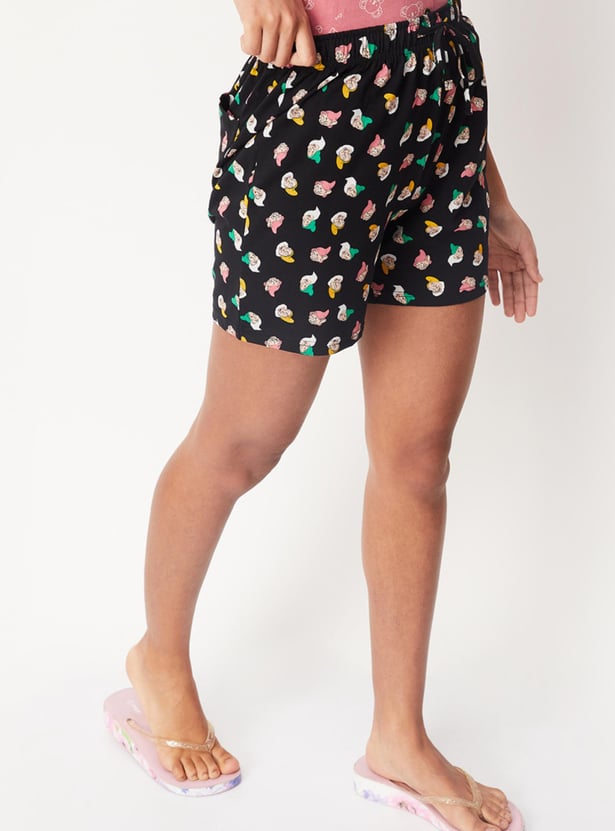 Women Seven Dwarfs Print Knit Shorts