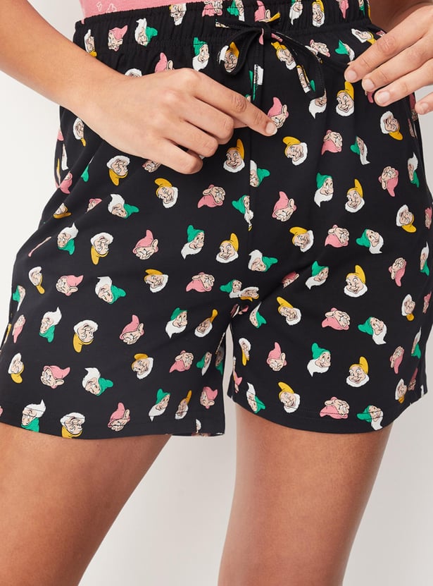 Women Seven Dwarfs Print Knit Shorts