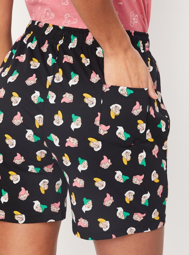 Women Seven Dwarfs Print Knit Shorts