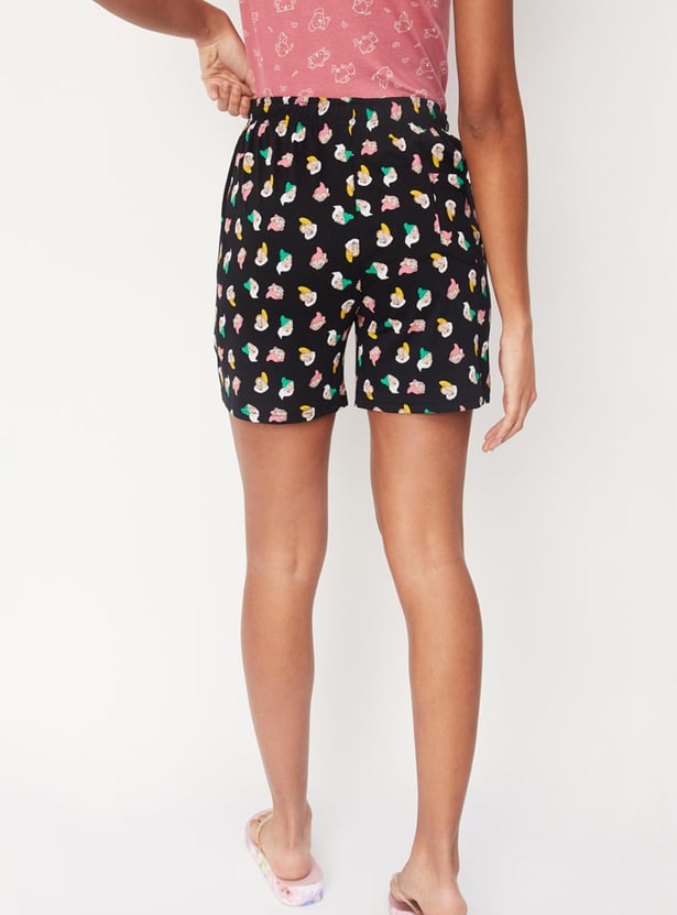 Women Seven Dwarfs Print Knit Shorts