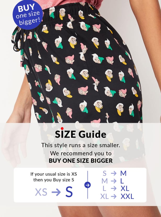 Women Seven Dwarfs Print Knit Shorts
