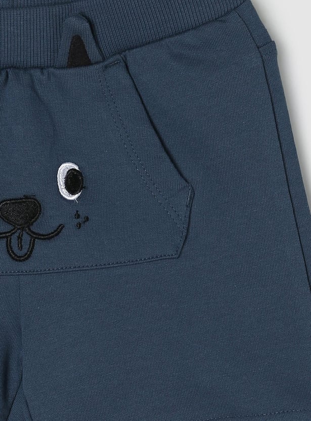 Boys Embroidered Kangaroo Pocket Shorts