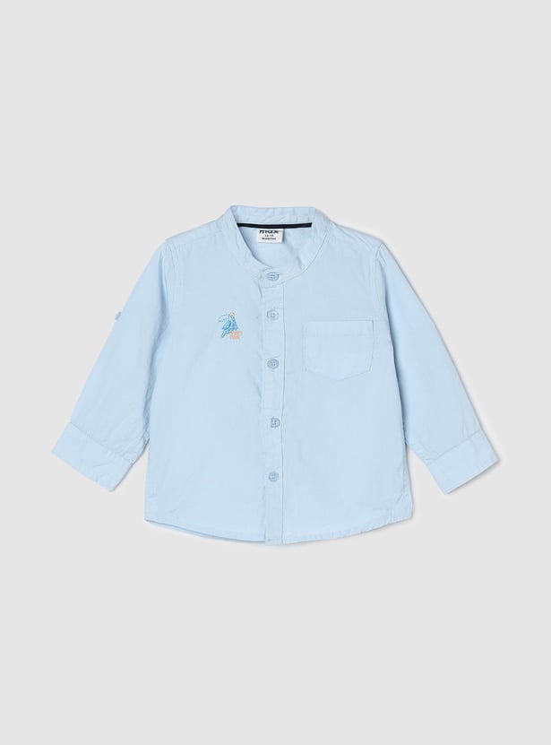 Boys Embroidered Band Collar Shirt