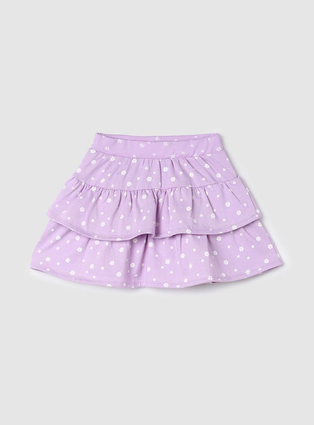 Girls Floral Printed Layered A-line Skirt
