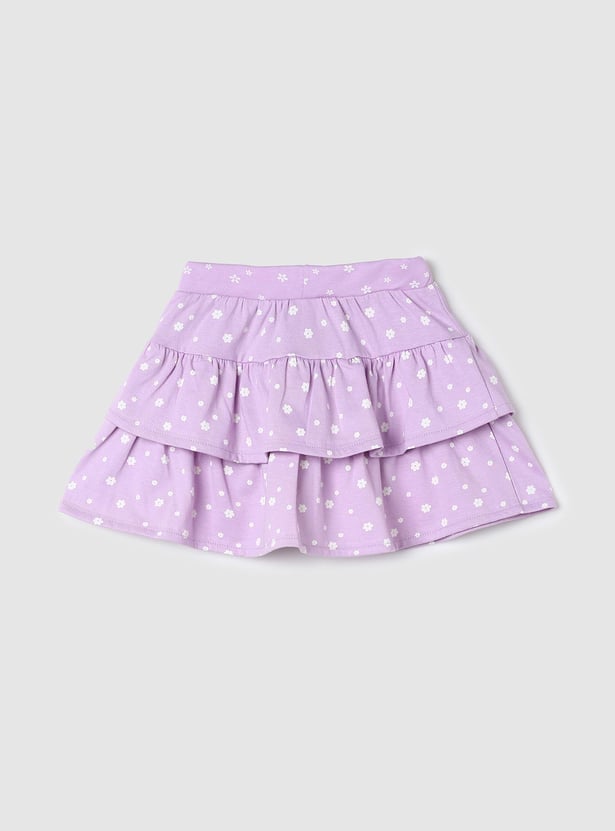 Girls Floral Printed Layered A-line Skirt