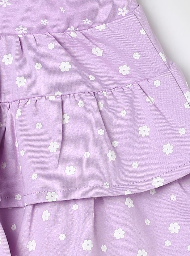 Girls Floral Printed Layered A-line Skirt