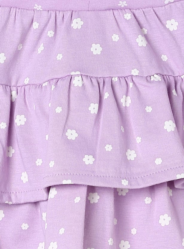 Girls Floral Printed Layered A-line Skirt