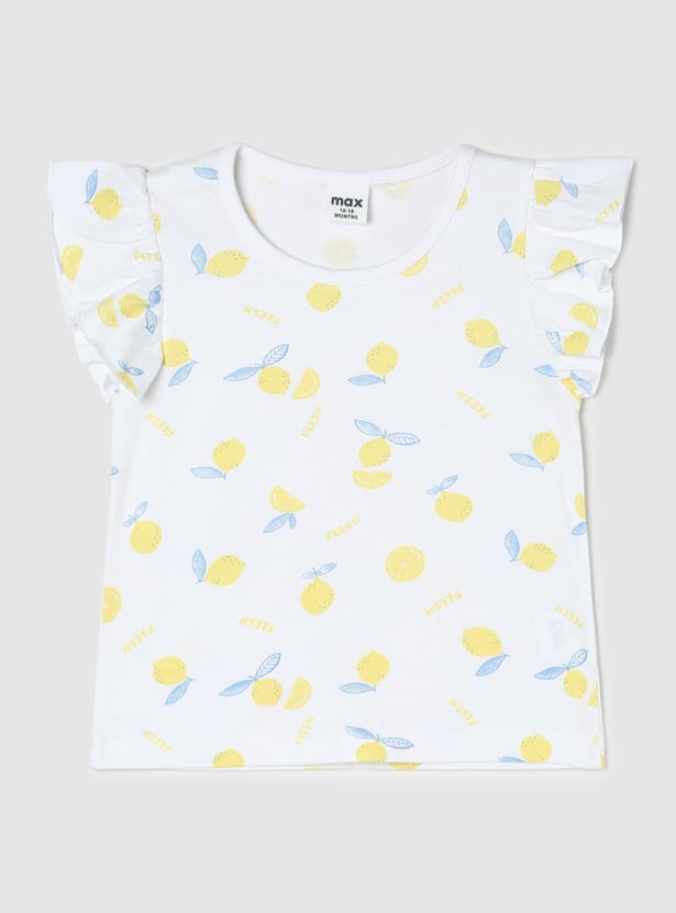 Girls Printed Ruffled Sleeve T-shirt