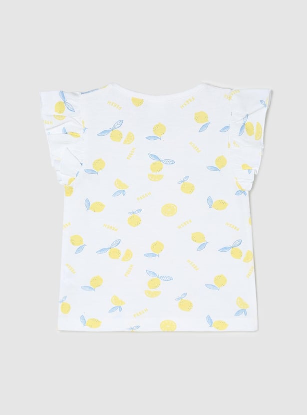 Girls Printed Ruffled Sleeve T-shirt