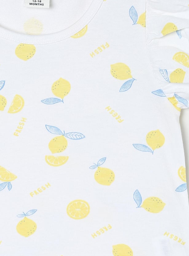 Girls Printed Ruffled Sleeve T-shirt