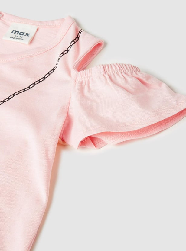 Girls Printed Cold Shoulder Top