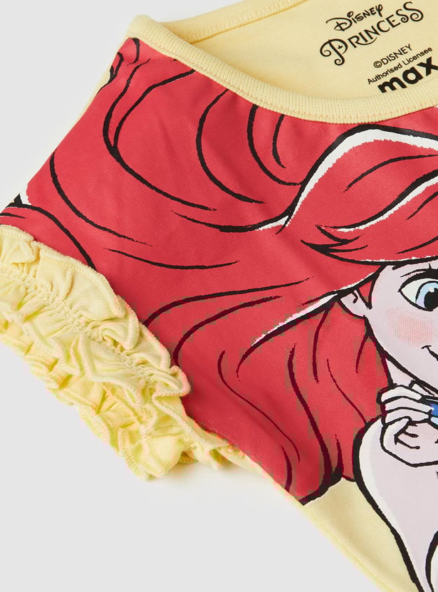Girls Little Mermaid Printed Ruffled T-shirt