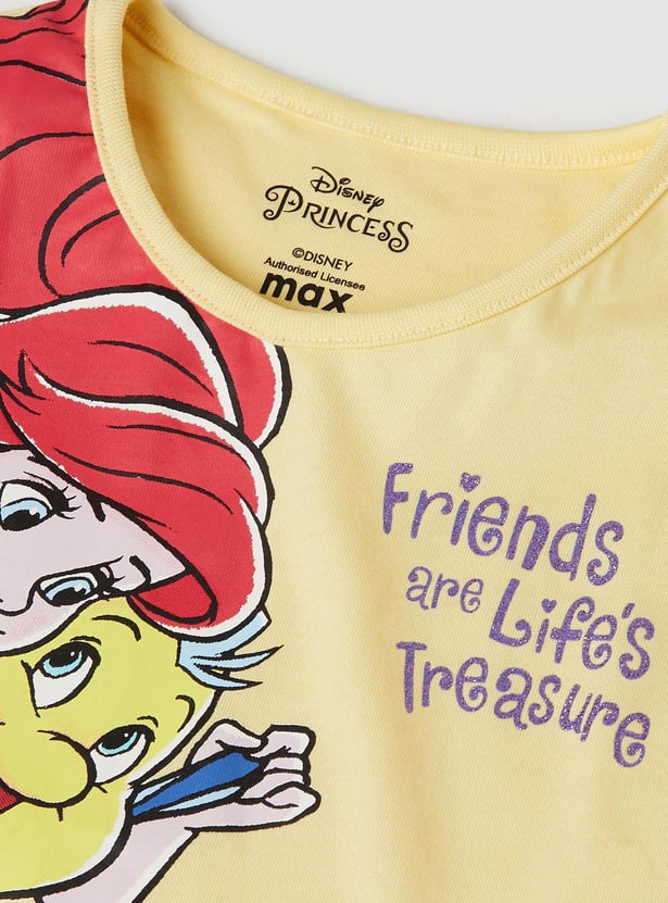 Girls Little Mermaid Printed Ruffled T-shirt