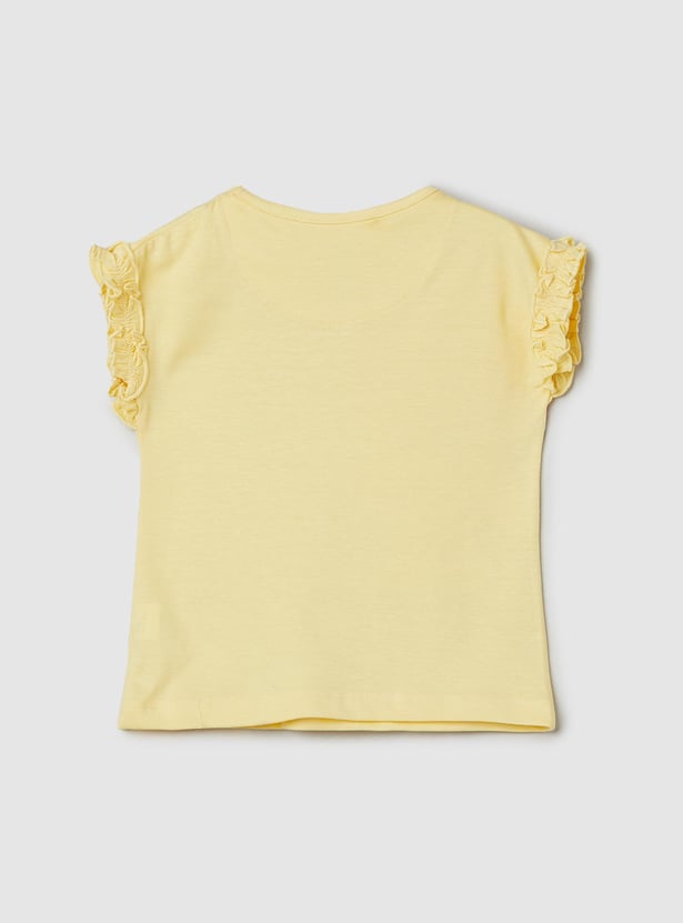Girls Little Mermaid Printed Ruffled T-shirt