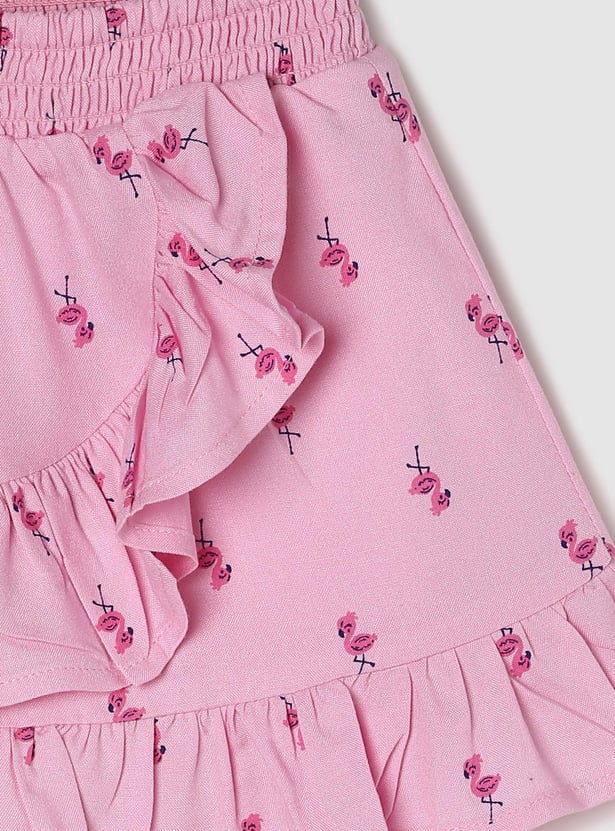 Girls Printed Skirt with Inner Shorts
