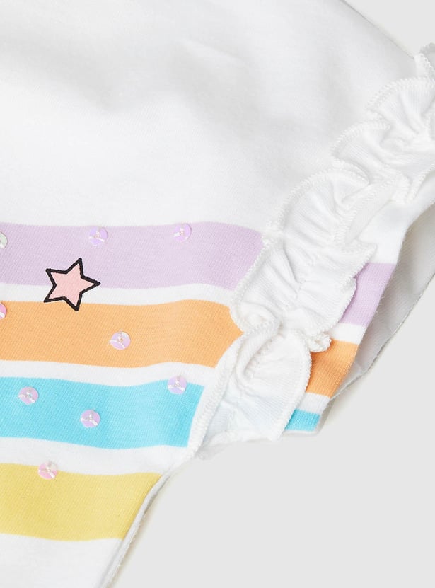 Girls Graphic Printed Ruffle Details T-shirt