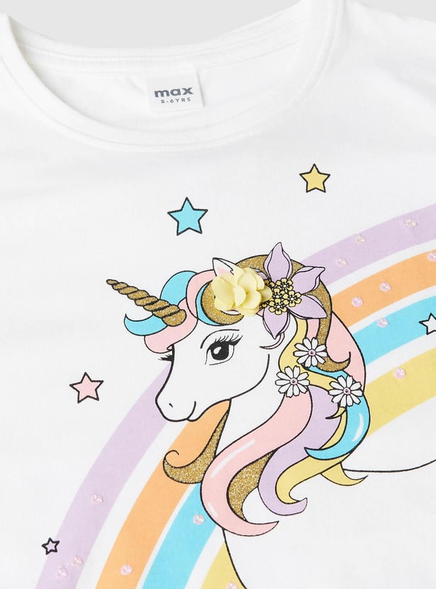 Girls Graphic Printed Ruffle Details T-shirt