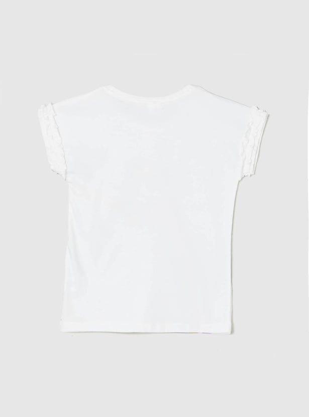 Girls Graphic Printed Ruffle Details T-shirt