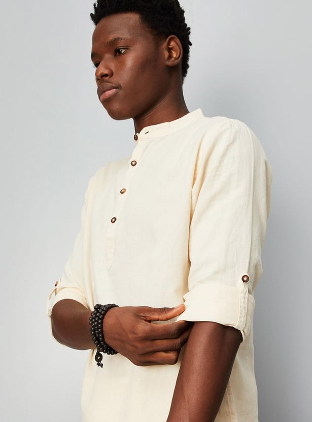 Men Cotton and Linen Blend Short Kurta