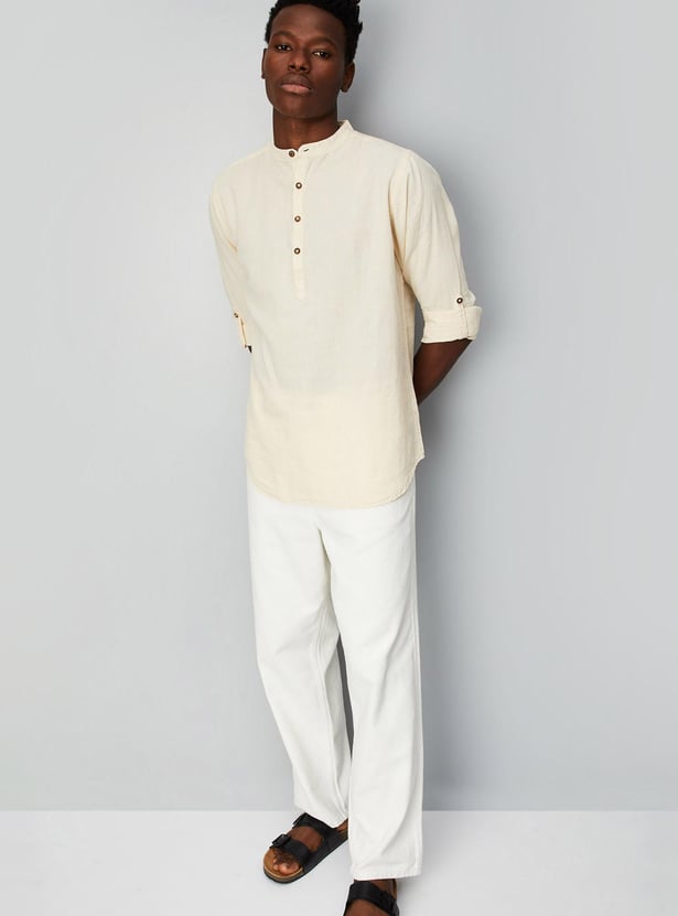 Men Cotton and Linen Blend Short Kurta