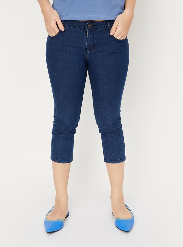 Women Solid Denim Capris