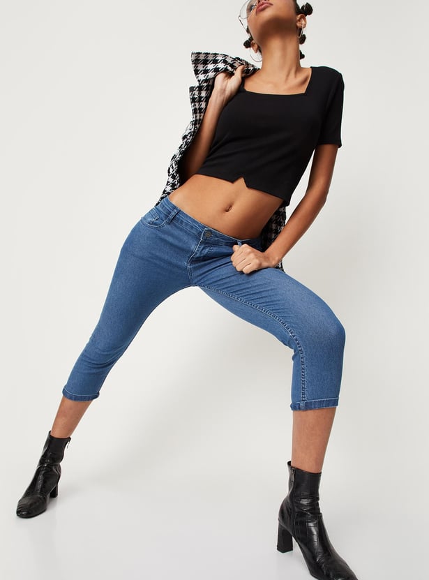 Women Solid Denim Capris