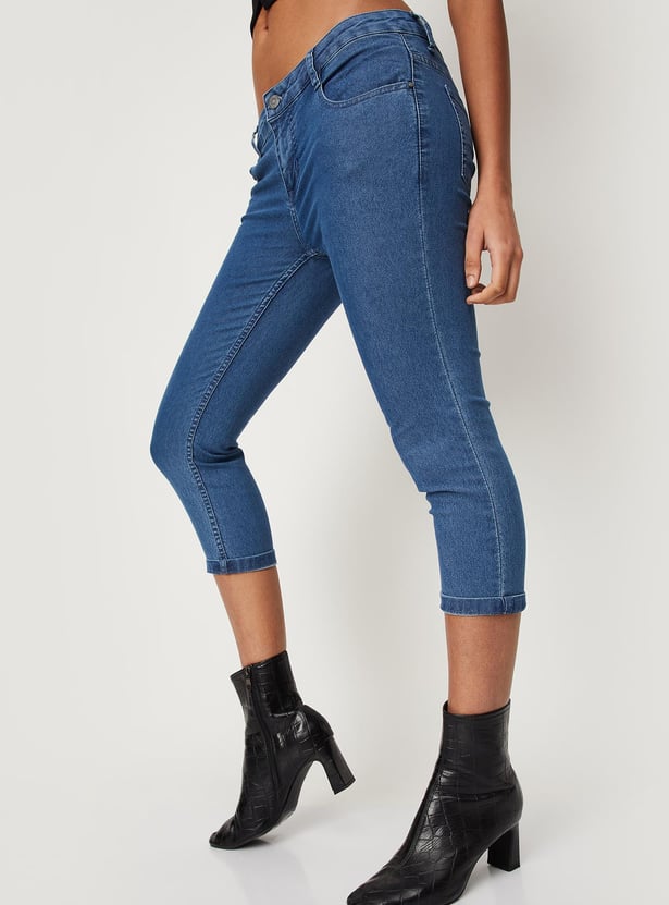 Women Solid Denim Capris