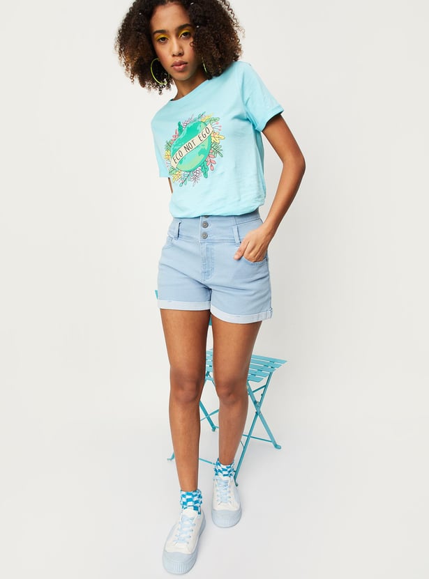 Women Solid Denim Shorts