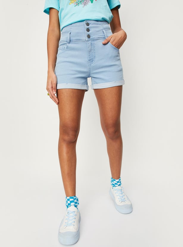 Women Solid Denim Shorts