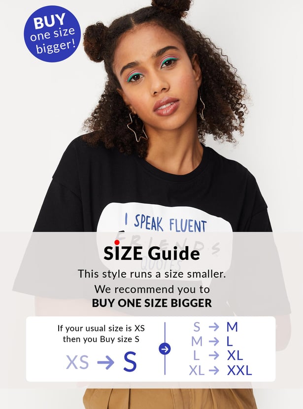Women Typographic Printed Crop T-shirt with Round Neck