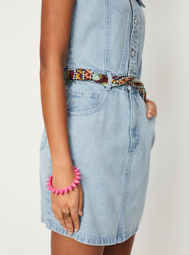 Women Washed Collared Denim Dress