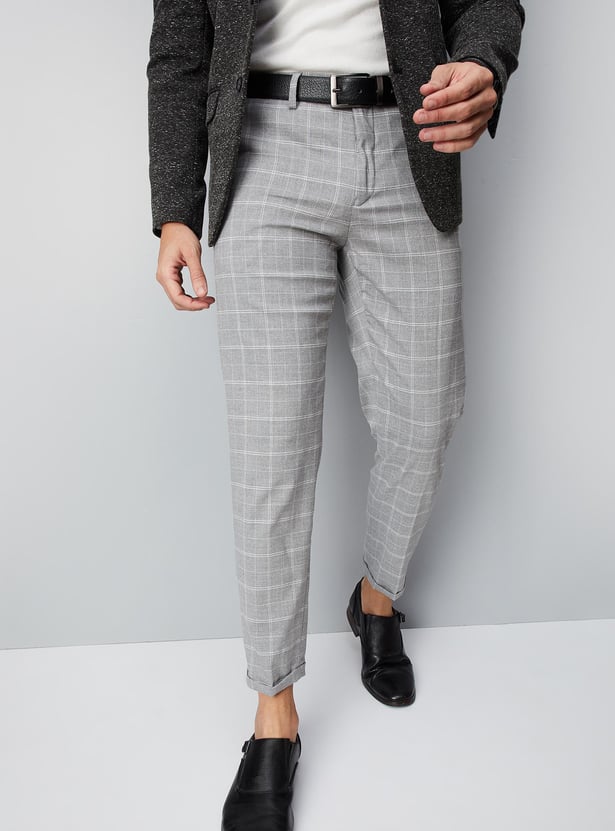Men Checked Carrot Fit Formal Trousers