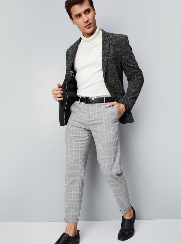 Men Checked Carrot Fit Formal Trousers