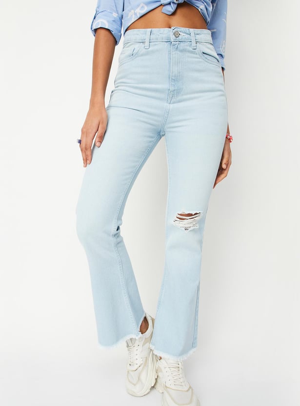 Women Ripped Flared Jeans