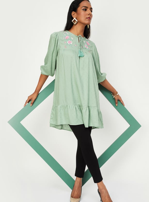 Women Embroidered Tiered Tunic
