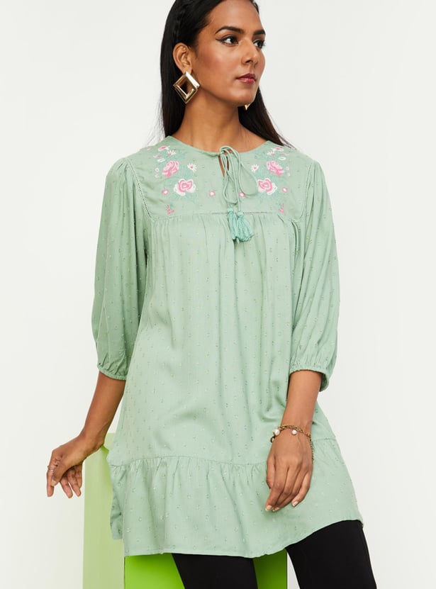 Women Embroidered Tiered Tunic