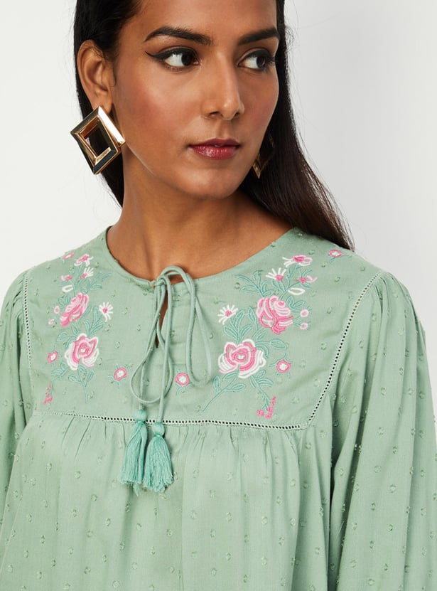 Women Embroidered Tiered Tunic