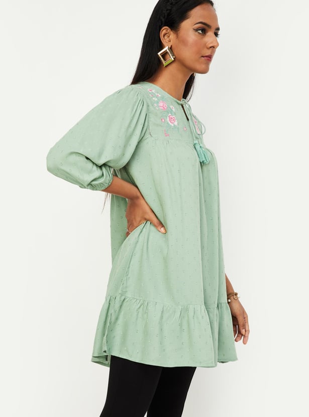 Women Embroidered Tiered Tunic
