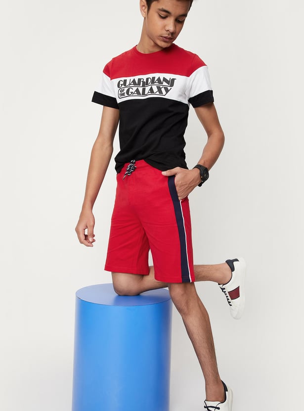 Boys Striped Drawstring Regular Shorts