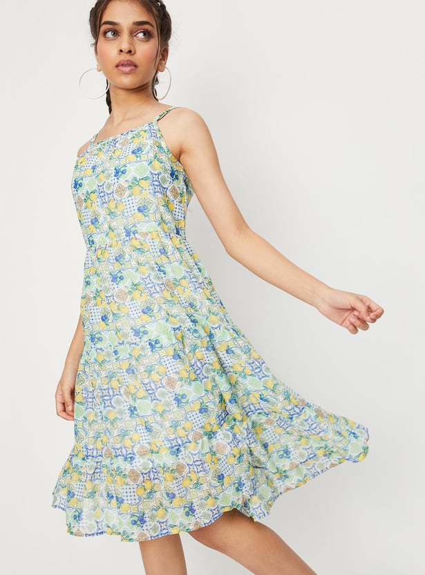 Girls Printed Strappy Tiered Dress