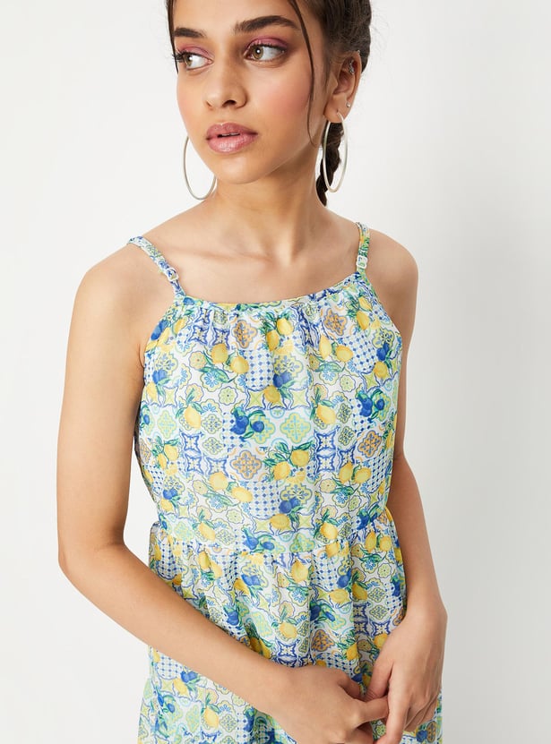 Girls Printed Strappy Tiered Dress