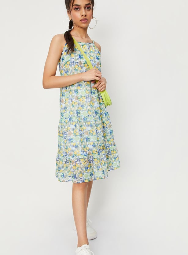 Girls Printed Strappy Tiered Dress