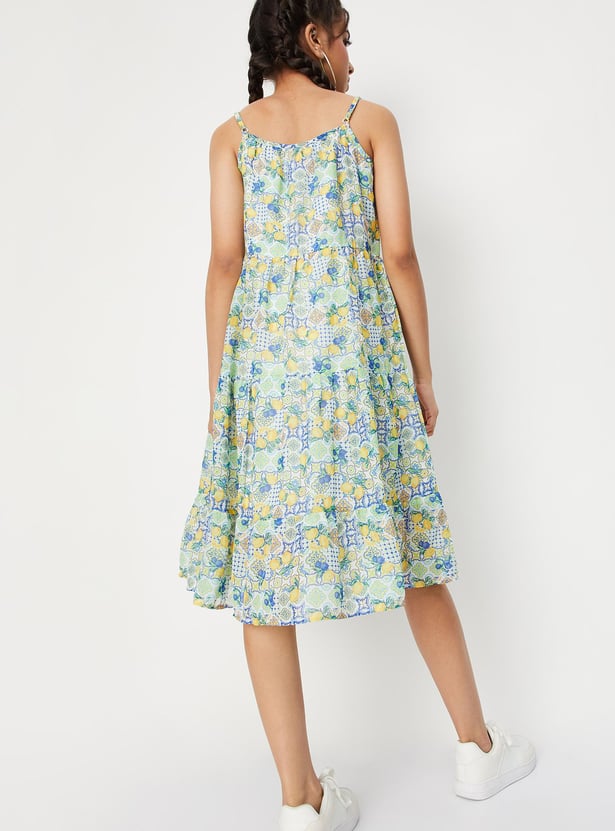 Girls Printed Strappy Tiered Dress