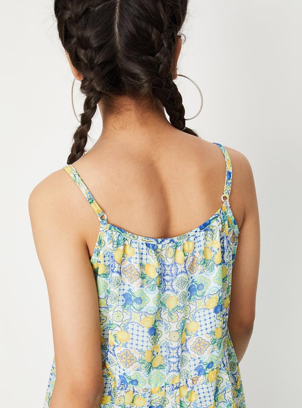 Girls Printed Strappy Tiered Dress