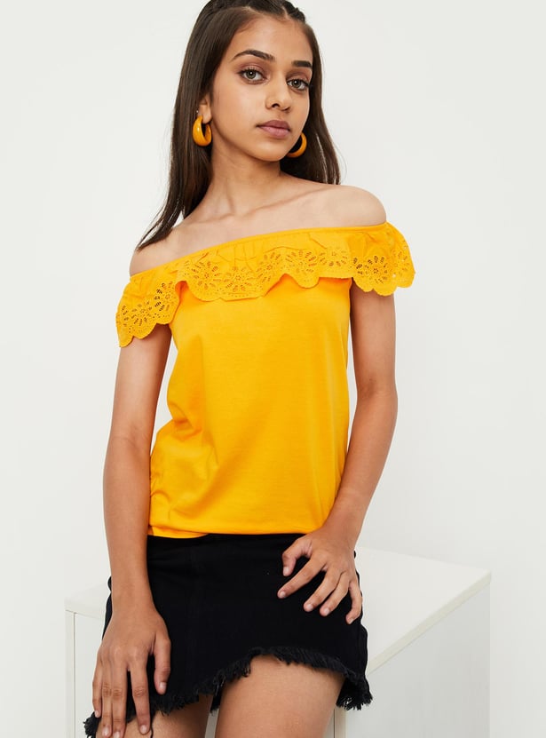 Girls Schiffli Embroidered Top