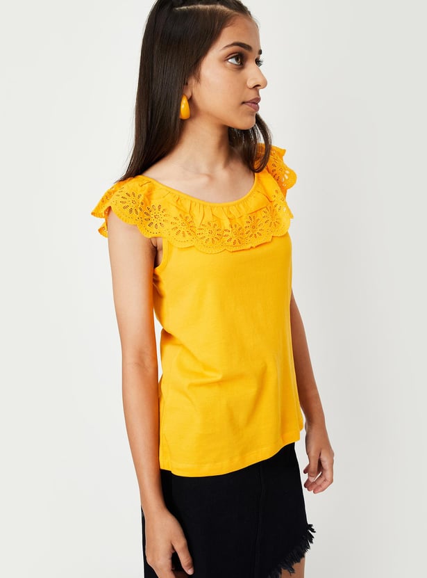 Girls Schiffli Embroidered Top