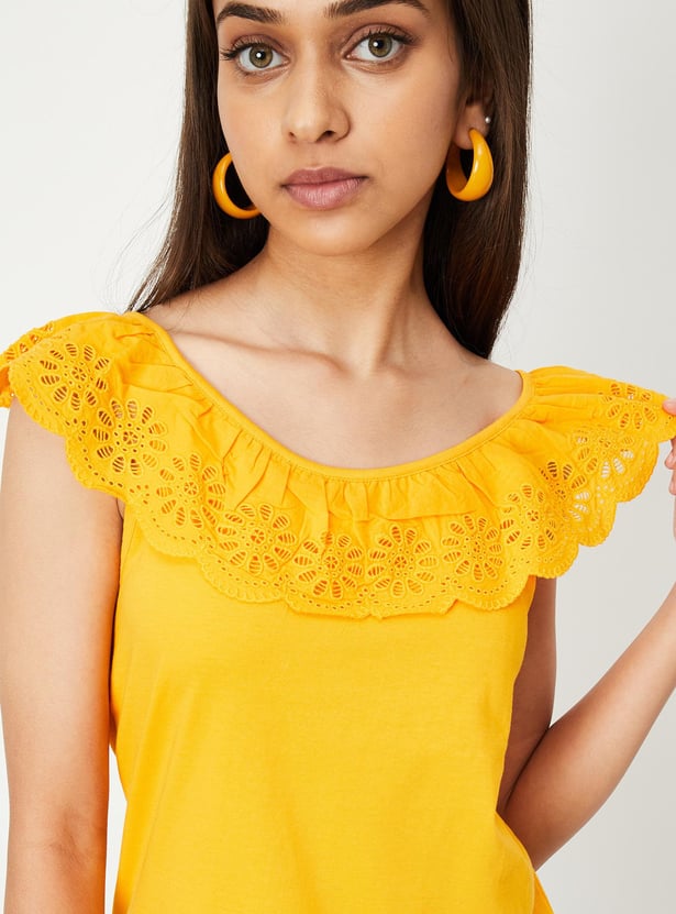 Girls Schiffli Embroidered Top