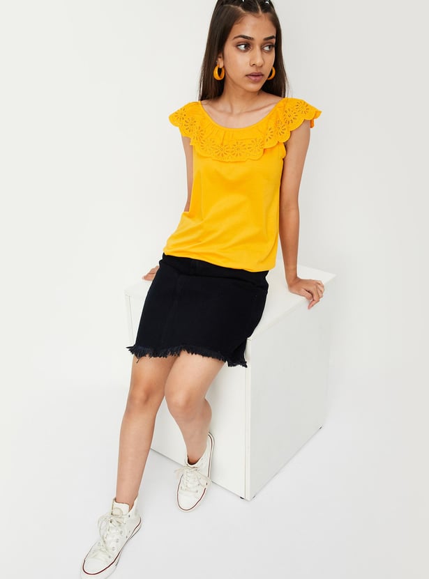 Girls Schiffli Embroidered Top
