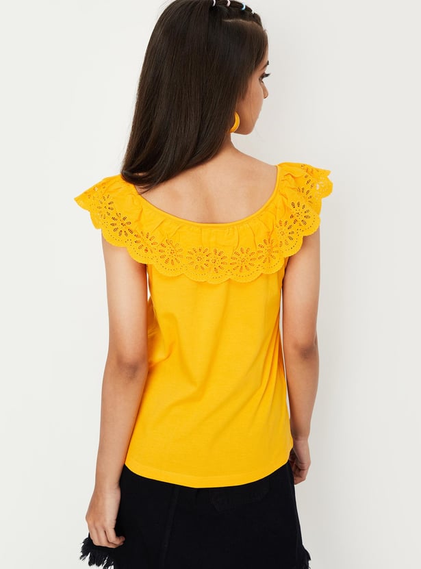 Girls Schiffli Embroidered Top
